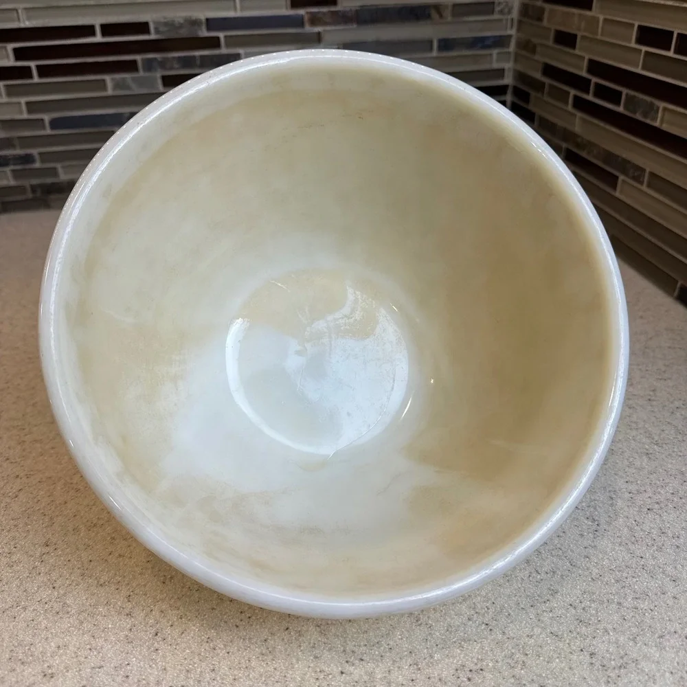 Vintage 1950s Fire-King Oven Ware Milk Glass Swirl Mixing Bowl Ivory 9